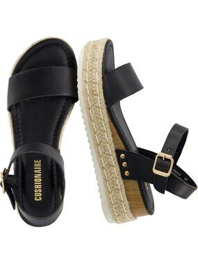 Women's Black Platform Sandals with Adjustable Ankle Strap and Memory Foam